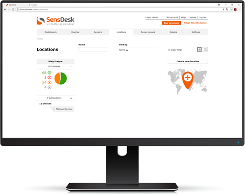 Location management in the SensDesk IoT monitoring portal